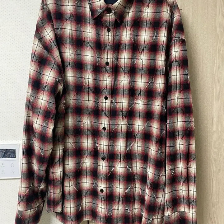 [BUNJANG] Juun.J Argyle Damaged Loose Fit Shirt / 준지 아가일 데미지 루즈핏 셔츠 레드, 52사이즈