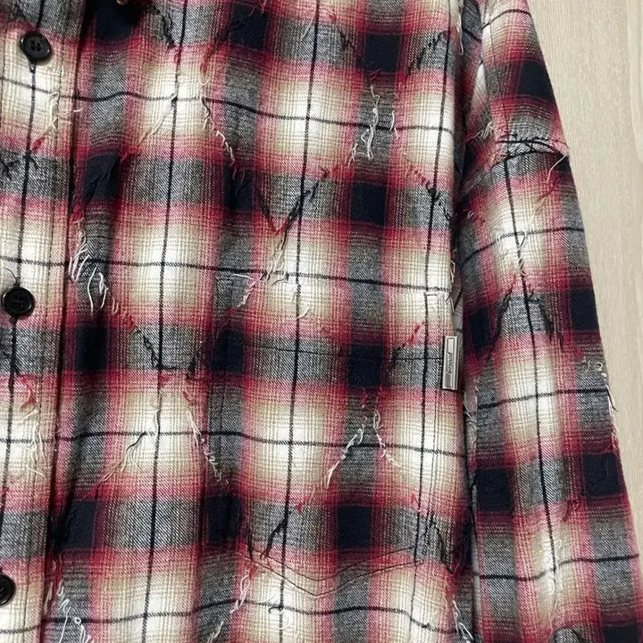 [BUNJANG] Juun.J Argyle Damaged Loose Fit Shirt / 준지 아가일 데미지 루즈핏 셔츠 레드, 52사이즈
