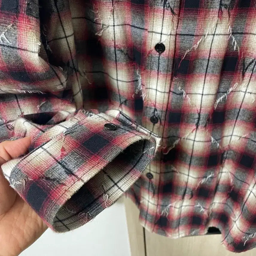 [BUNJANG] Juun.J Argyle Damaged Loose Fit Shirt / 준지 아가일 데미지 루즈핏 셔츠 레드, 52사이즈