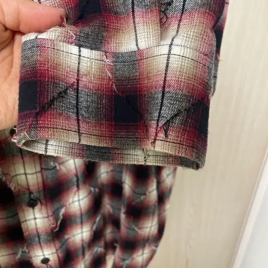 [BUNJANG] Juun.J Argyle Damaged Loose Fit Shirt / 준지 아가일 데미지 루즈핏 셔츠 레드, 52사이즈