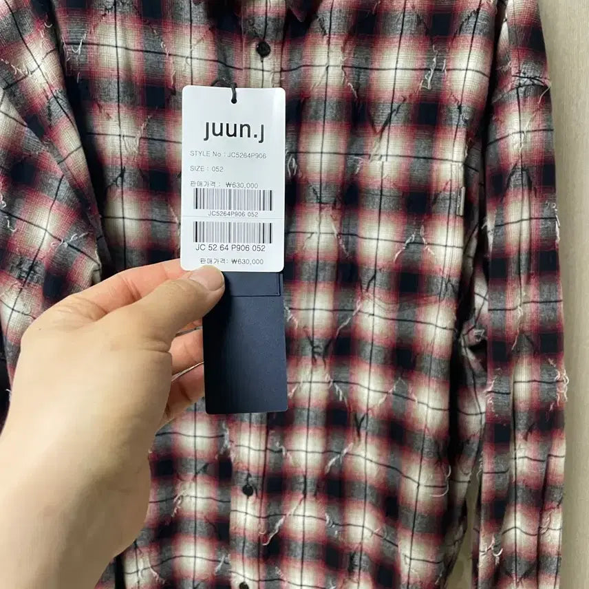 [BUNJANG] Juun.J Argyle Damaged Loose Fit Shirt / 준지 아가일 데미지 루즈핏 셔츠 레드, 52사이즈