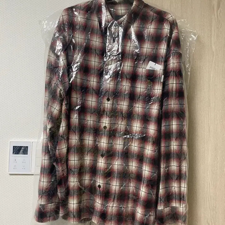 [BUNJANG] Juun.J Argyle Damaged Loose Fit Shirt / 준지 아가일 데미지 루즈핏 셔츠 레드, 52사이즈