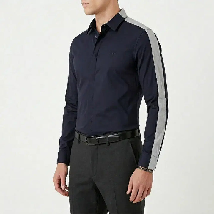 [BUNJANG] Emporio Armani Slim Fit Side Line Shirt Navy (M) / 엠포리오 아르마니 정품 사이드라인 슬림핏 셔츠 네이비 (M)