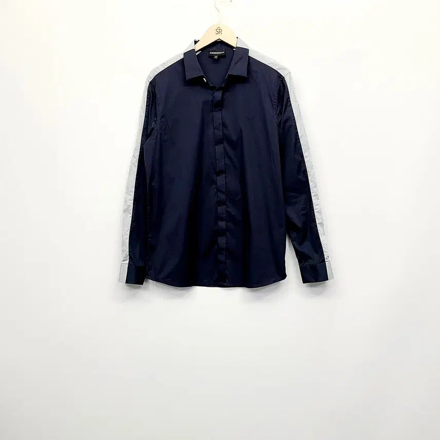 [BUNJANG] Emporio Armani Slim Fit Side Line Shirt Navy (M) / 엠포리오 아르마니 정품 사이드라인 슬림핏 셔츠 네이비 (M)