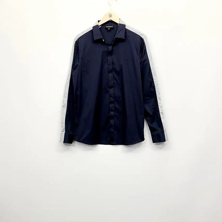 [BUNJANG] Emporio Armani Slim Fit Side Line Shirt Navy (M) / 엠포리오 아르마니 정품 사이드라인 슬림핏 셔츠 네이비 (M)