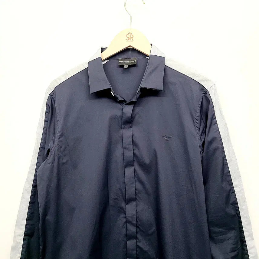 [BUNJANG] Emporio Armani Slim Fit Side Line Shirt Navy (M) / 엠포리오 아르마니 정품 사이드라인 슬림핏 셔츠 네이비 (M)