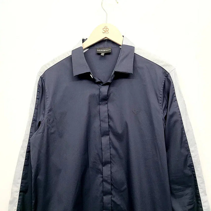 [BUNJANG] Emporio Armani Slim Fit Side Line Shirt Navy (M) / 엠포리오 아르마니 정품 사이드라인 슬림핏 셔츠 네이비 (M)