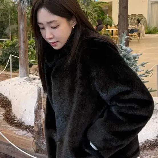 [BUNJANG] Avenue197 Eco Mink Fur Jacket (Black Plain Long) / [1회 착용] 아비뉴197 에코 밍크 퍼자켓 (블랙 플레인 롱)