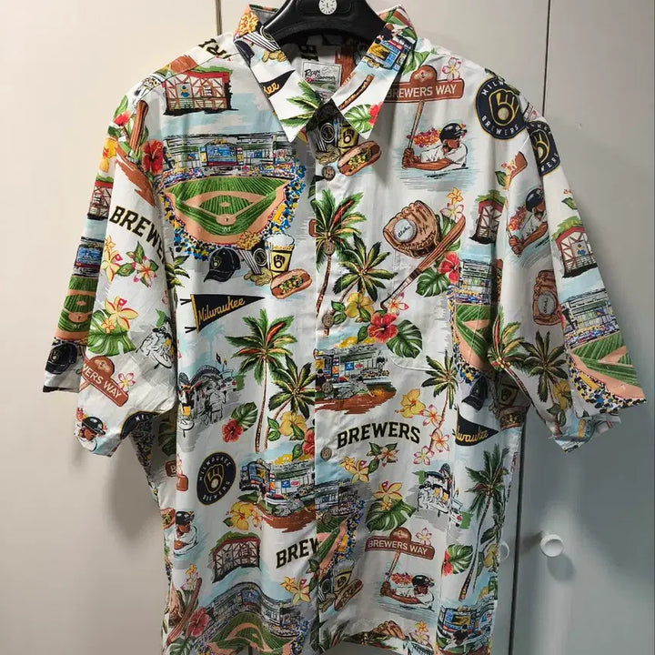 [BUNJANG] Reins Puner x MLB Milwaukee Hawaiian Shirt / 새거 M~2XL 레인스푸너 x MLB 밀워키 하와이안 셔츠