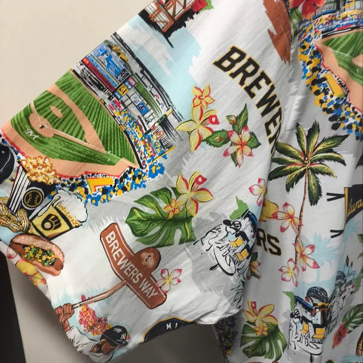 [BUNJANG] Reins Puner x MLB Milwaukee Hawaiian Shirt / 새거 M~2XL 레인스푸너 x MLB 밀워키 하와이안 셔츠
