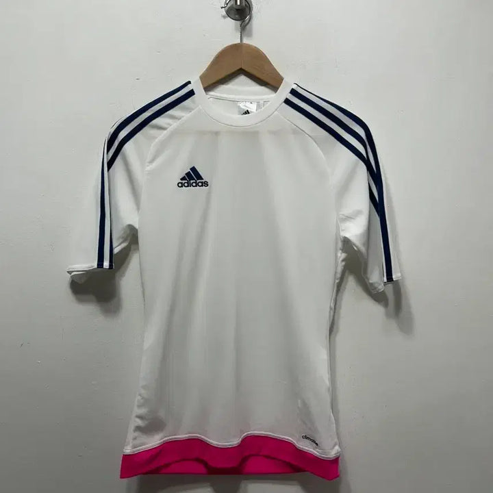 [BUNJANG] Adidas White Three Stripes Half Sleeve T-Shirt Pink Accent S / 아디다스 흰색 삼선 핑크포인트 반팔티 S