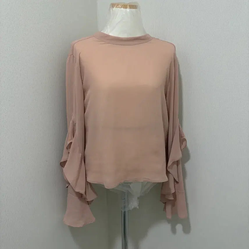 [BUNJANG] Frill Sleeve Blouse - Pink Beige / 프릴 소매 블라우스 핑크 베이지