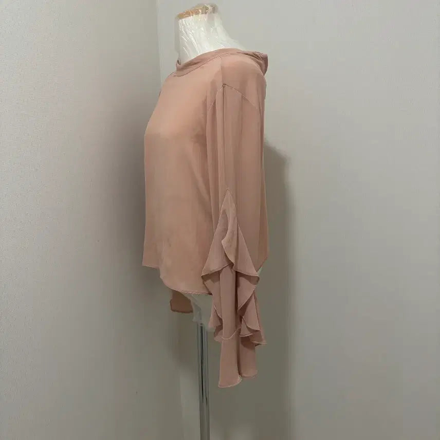[BUNJANG] Frill Sleeve Blouse - Pink Beige / 프릴 소매 블라우스 핑크 베이지