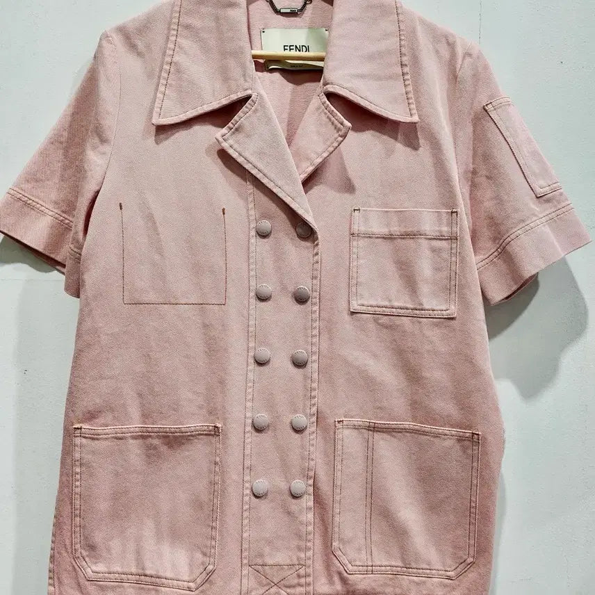 [BUNJANG] Fendi Pink Denim Short Sleeve Jacket / 펜디 핑크 데님 반팔 자켓 38 정품