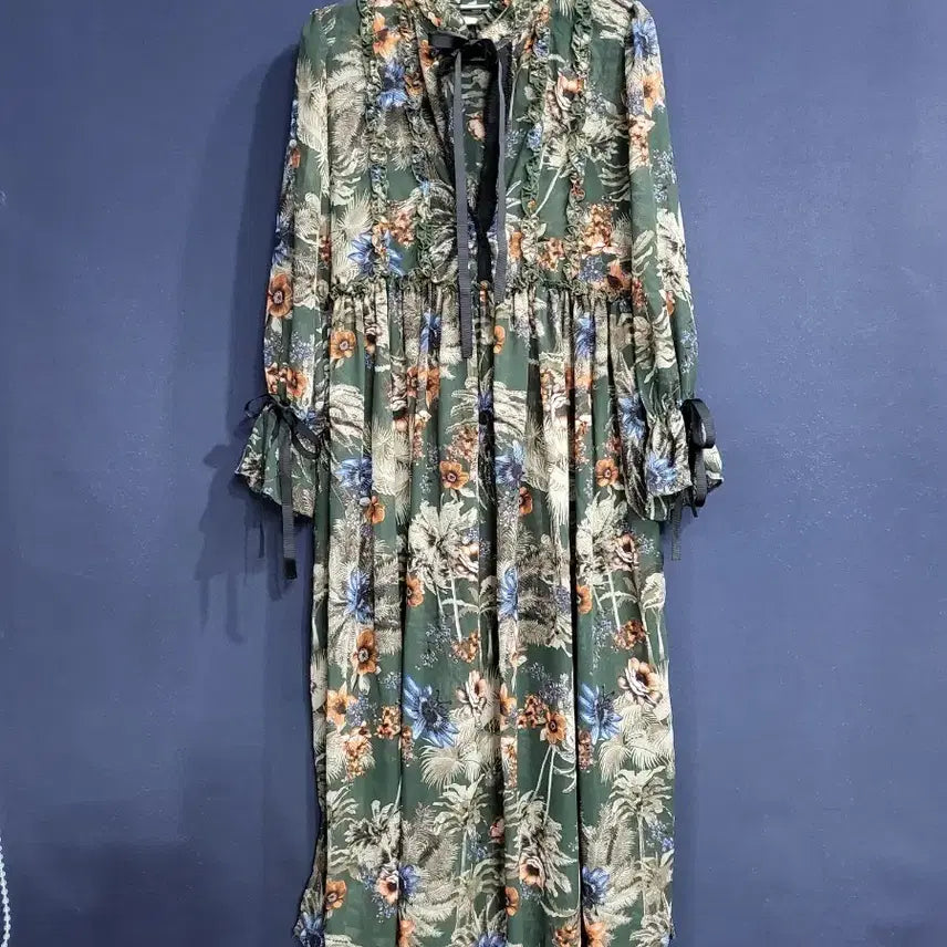 [BUNJANG] Floral Chiffon See-Through Dress / 플라워 쉬폰 시스루