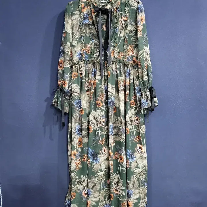 [BUNJANG] Floral Chiffon See-Through Dress / 플라워 쉬폰 시스루