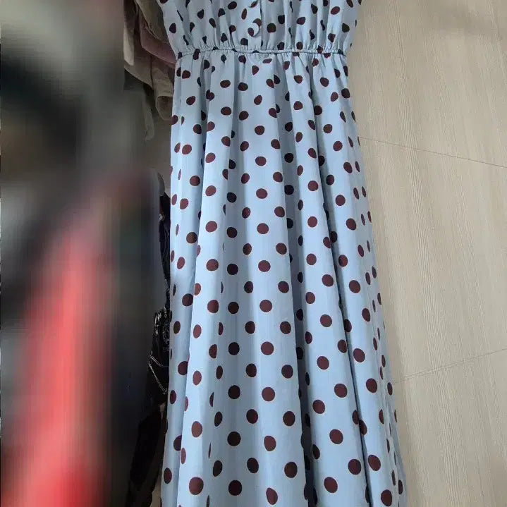 [BUNJANG] Sky Blue Polka Dot Long Dress / 하늘색 물방울 롱 원피스