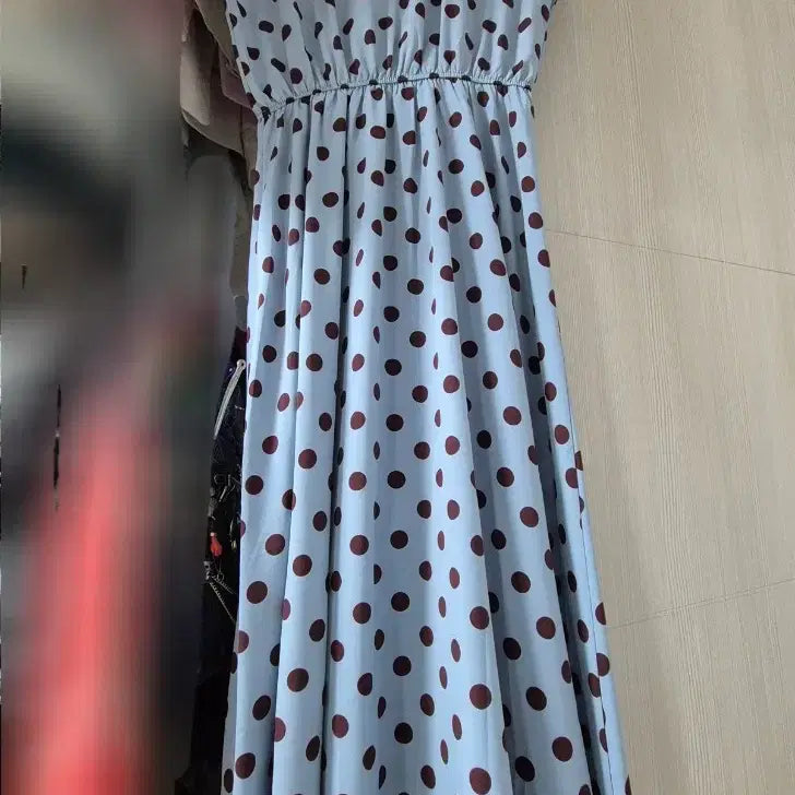 [BUNJANG] Sky Blue Polka Dot Long Dress / 하늘색 물방울 롱 원피스