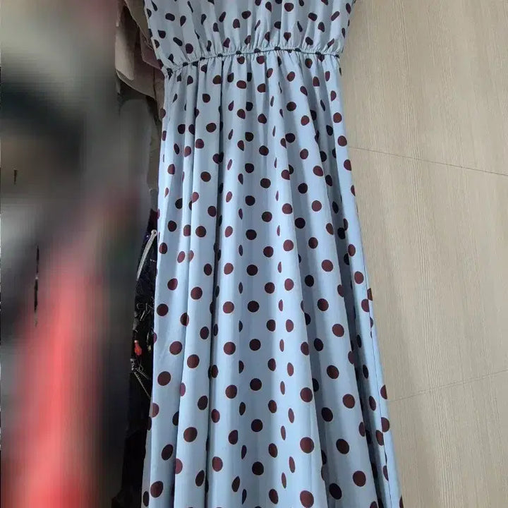 [BUNJANG] Sky Blue Polka Dot Long Dress / 하늘색 물방울 롱 원피스