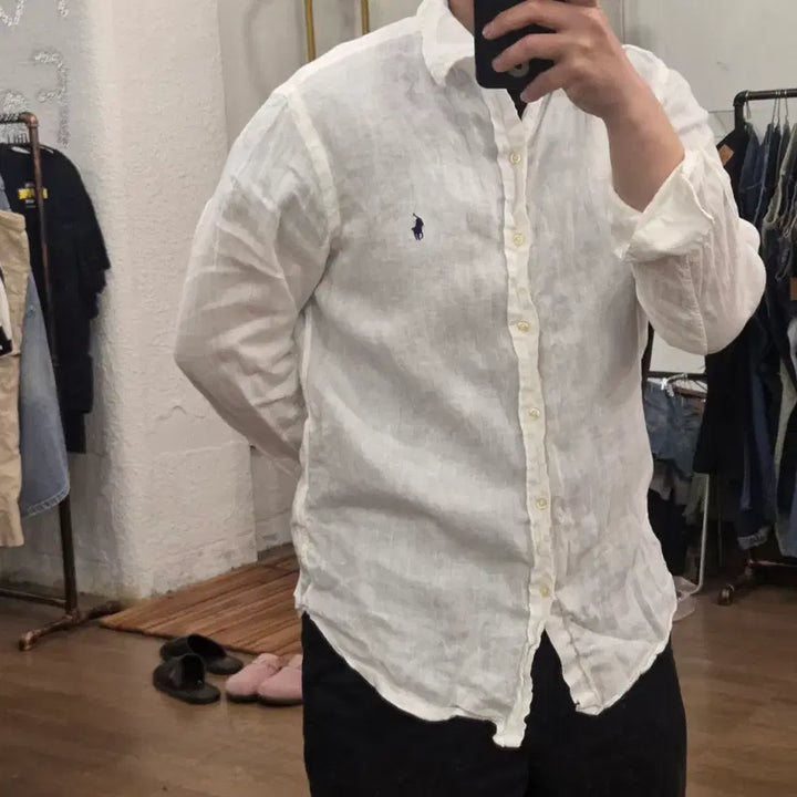 [SOLD OUT] 폴로 린넨 셔츠 화이트 클래식핏 m