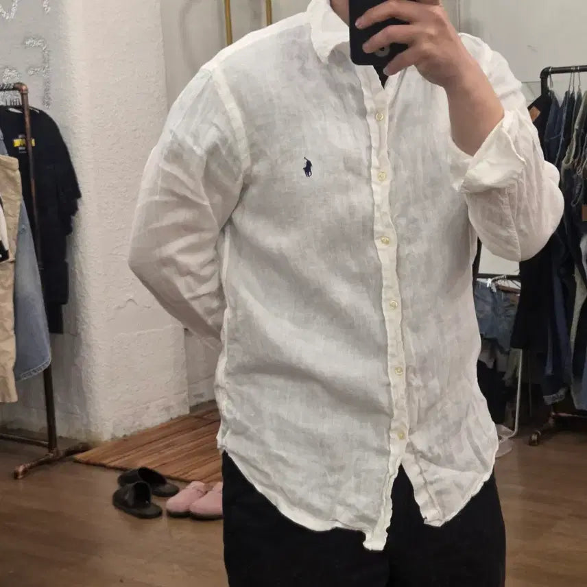 [SOLD OUT] 폴로 린넨 셔츠 화이트 클래식핏 m