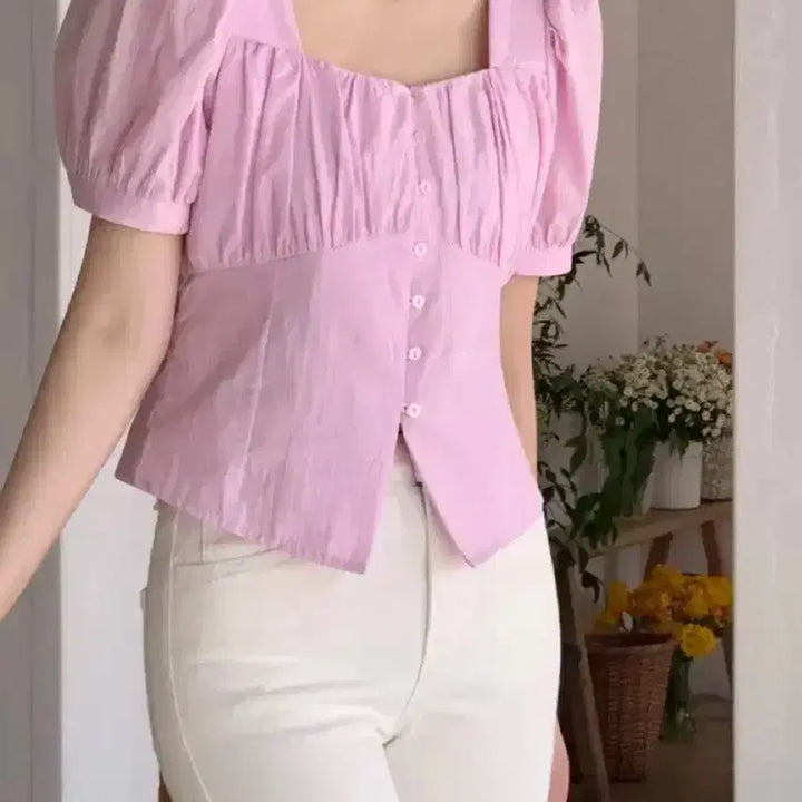 [BUNJANG] Puff Sleeve Square Neck Blouse / 새상품 퍼프 스퀘어 블라우스