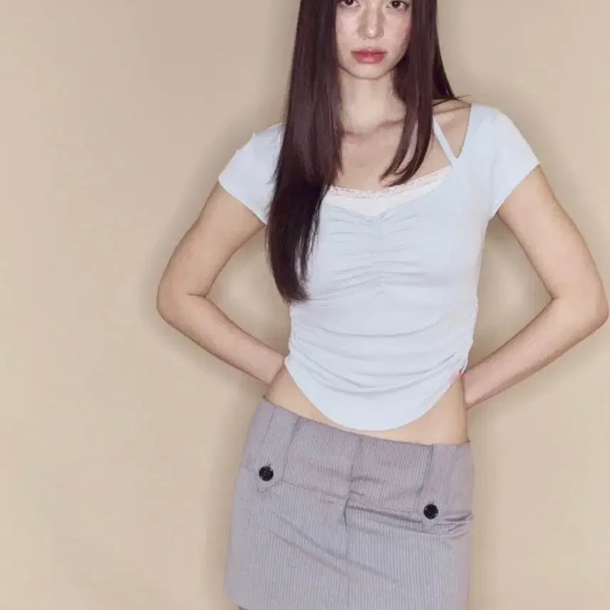 [BUNJANG] Please No Follow Giselle Strap Shirring Top / 플리즈노팔로우 지젤 스트랩 셔링탑