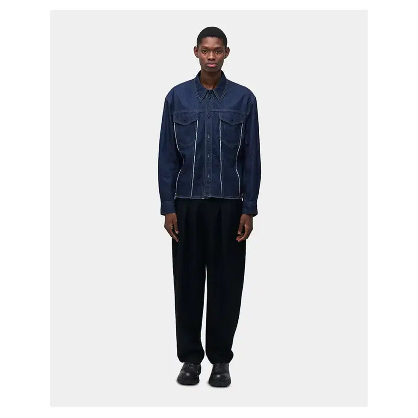 [BUNJANG] Coore Denim Cut-off Crop Shirt / [쿠어 데님 컷오프 크롭 셔츠 / 인디고]