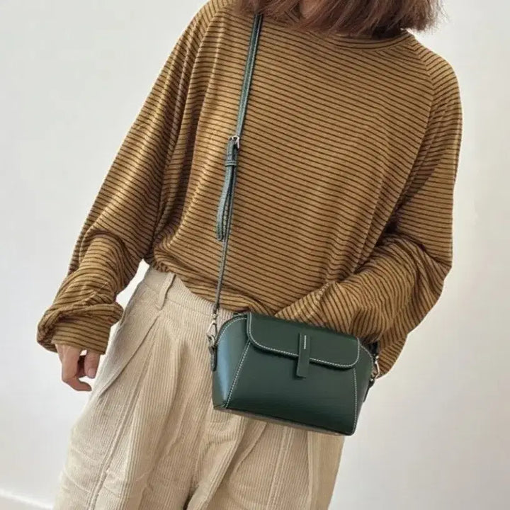 [BUNJANG] Handmade Green Leather Cross Bag / 그린 레더  크로스 백 수제장인 핸드메이드새것