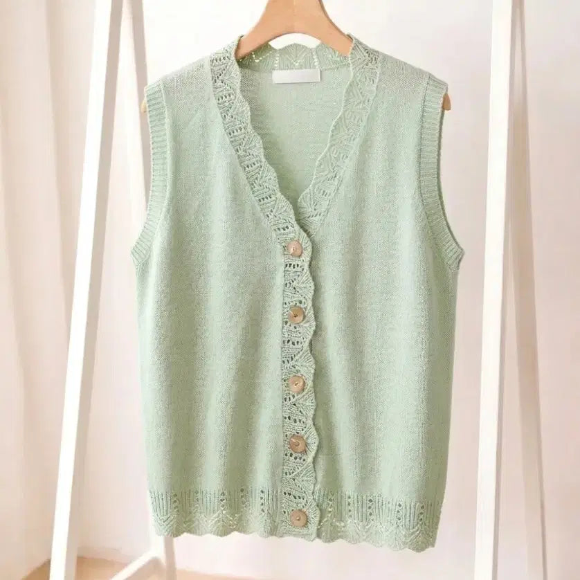[SOLD OUT] 민트색 브이넥 니트 조끼 66 가단50 -여름까지