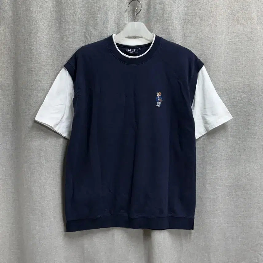 [BUNJANG] Yale Cotton Layered Short Sleeve T-shirt - Navy / [XL] YALE 예일 코튼 레이어드 반팔 티셔츠 네이비