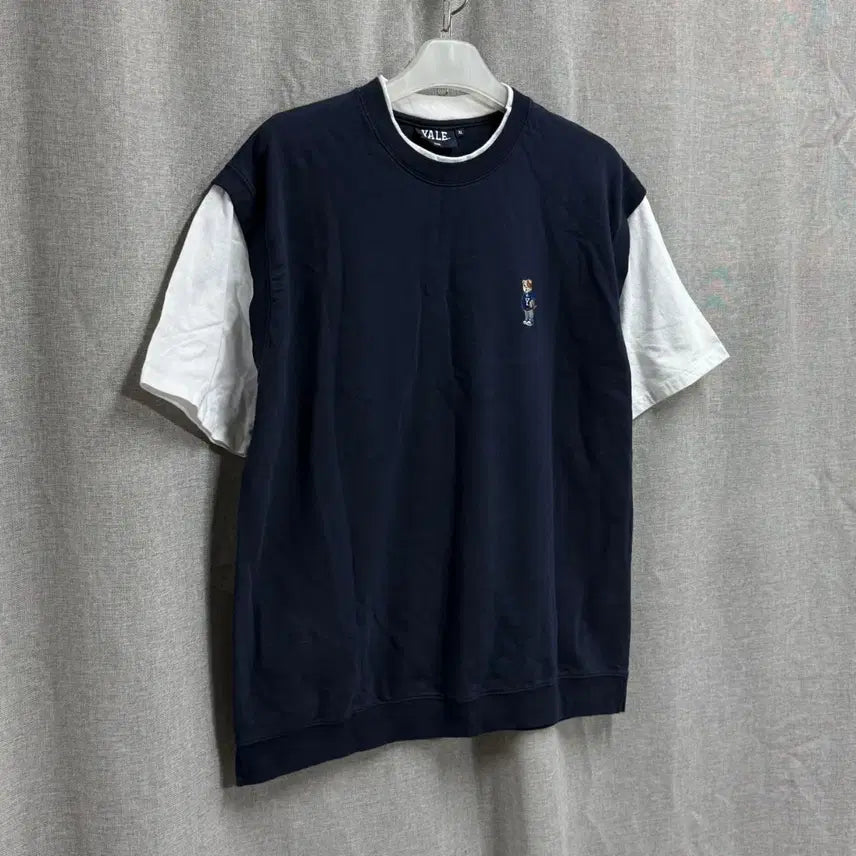[BUNJANG] Yale Cotton Layered Short Sleeve T-shirt - Navy / [XL] YALE 예일 코튼 레이어드 반팔 티셔츠 네이비
