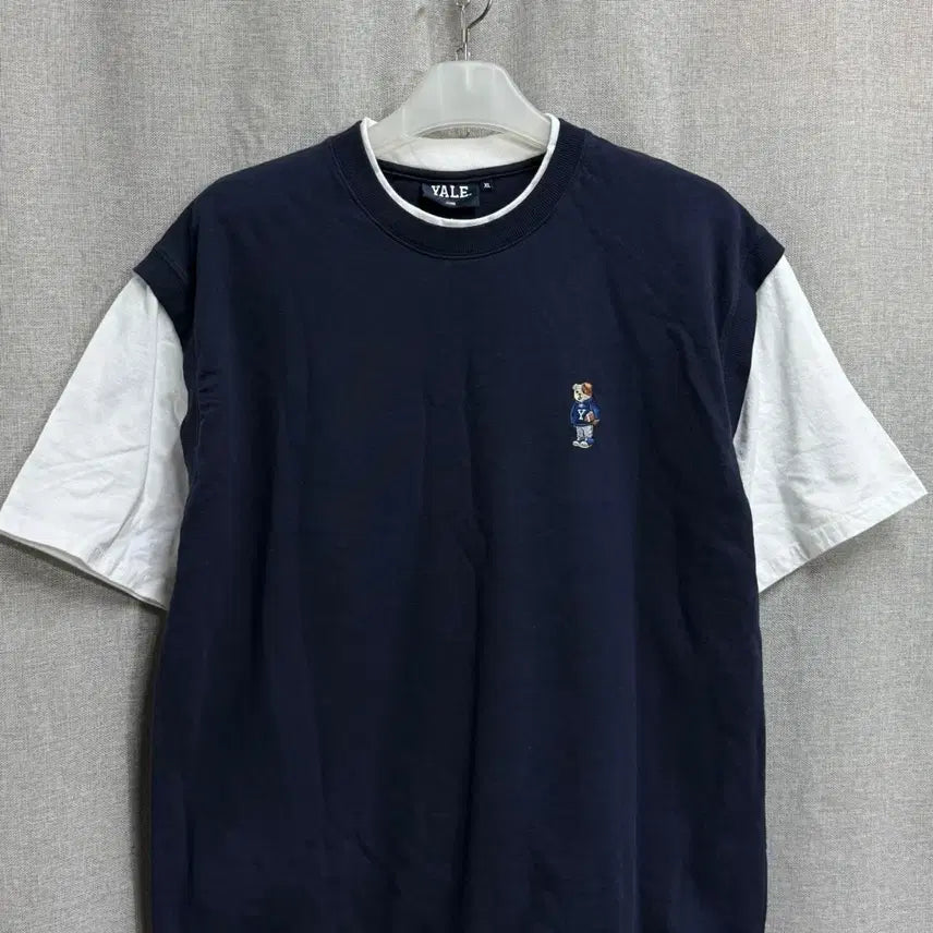 [BUNJANG] Yale Cotton Layered Short Sleeve T-shirt - Navy / [XL] YALE 예일 코튼 레이어드 반팔 티셔츠 네이비