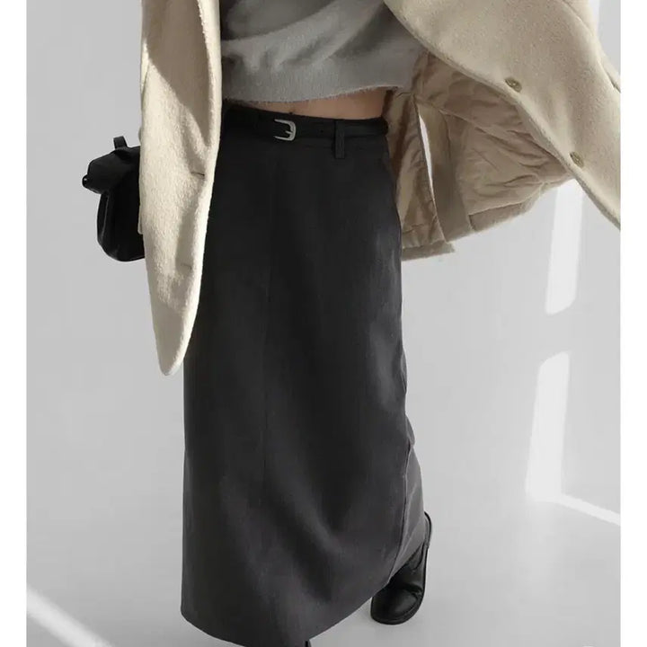 [BUNJANG] Manique A-Line Charcoal Long Skirt S / 매니크 A라인 차콜 롱치마 S