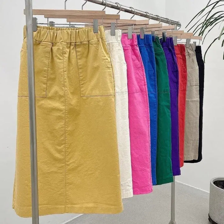 [BUNJANG] Hongdangmu Mustard Midi Bending Skirt / 홍당무 머스타드 밴딩 스커트