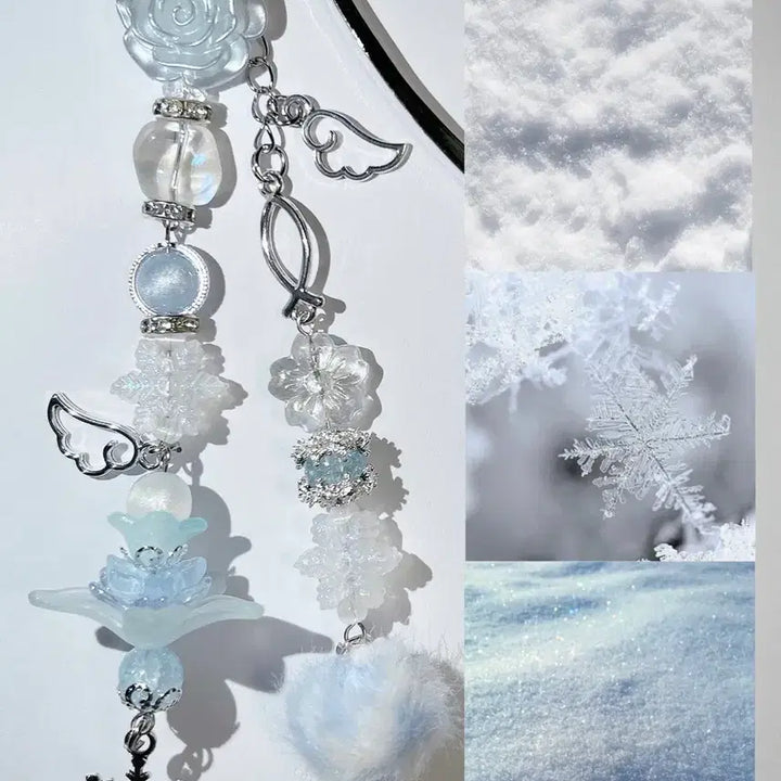 [BUNJANG] Snowflake Bead Charm Bookmark Bag Charm Wing Wishcore / 포근한 눈꽃 비즈 키링 책갈피 가방 고리 날개 위시코어