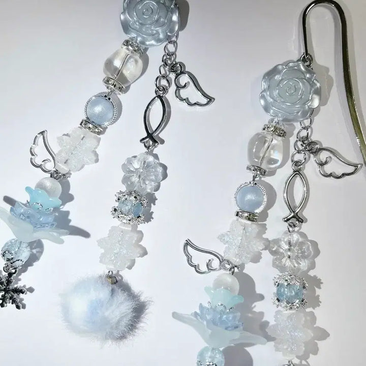 [BUNJANG] Snowflake Bead Charm Bookmark Bag Charm Wing Wishcore / 포근한 눈꽃 비즈 키링 책갈피 가방 고리 날개 위시코어