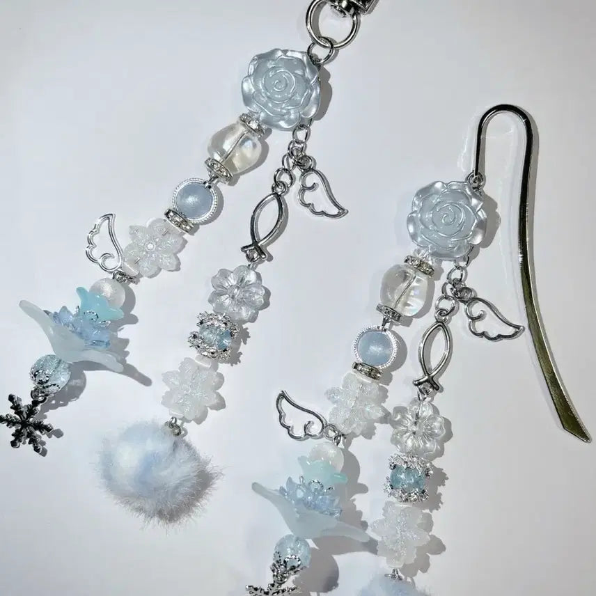 [BUNJANG] Snowflake Bead Charm Bookmark Bag Charm Wing Wishcore / 포근한 눈꽃 비즈 키링 책갈피 가방 고리 날개 위시코어