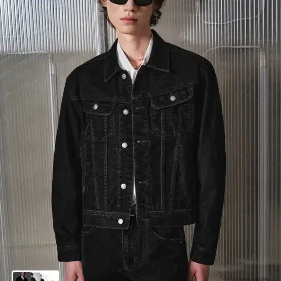 [SOLD OUT] 엘무드 버번데님트러커자켓 블랙벨벳 44사이즈