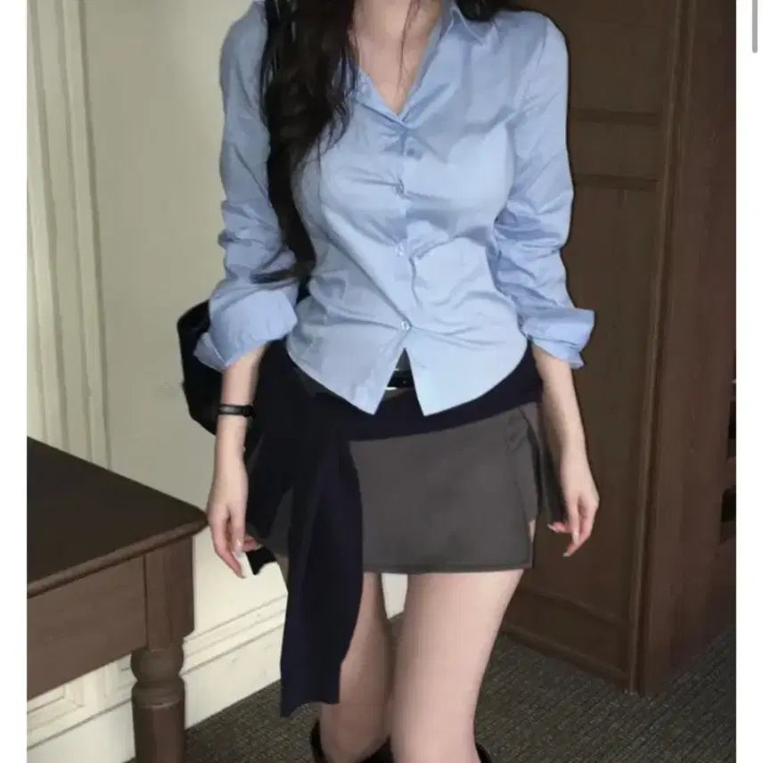 [BUNJANG] Hinique Bael Crop Slim Fit Shirt / 히니크 바엘 크롭 슬림핏 셔츠