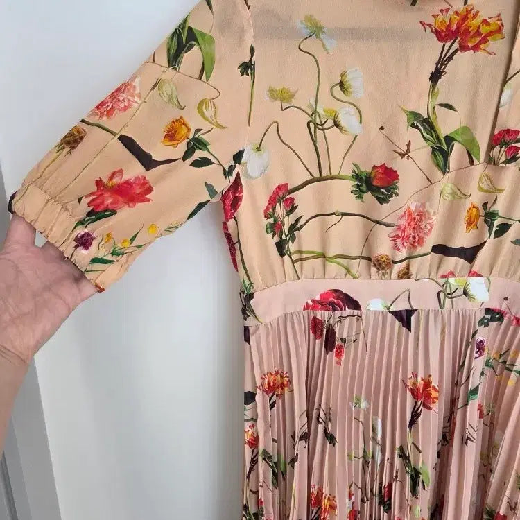 [BUNJANG] Floral Print Pleated Long Dress / 꽃무늬 플리츠 롱원피스