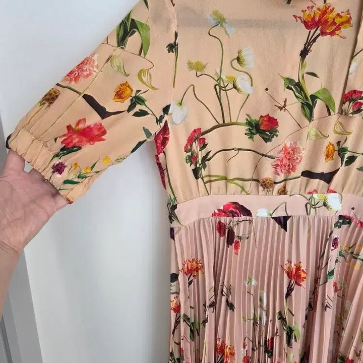 [BUNJANG] Floral Print Pleated Long Dress / 꽃무늬 플리츠 롱원피스