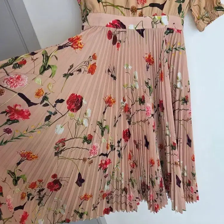 [BUNJANG] Floral Print Pleated Long Dress / 꽃무늬 플리츠 롱원피스