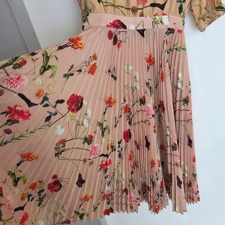 [BUNJANG] Floral Print Pleated Long Dress / 꽃무늬 플리츠 롱원피스