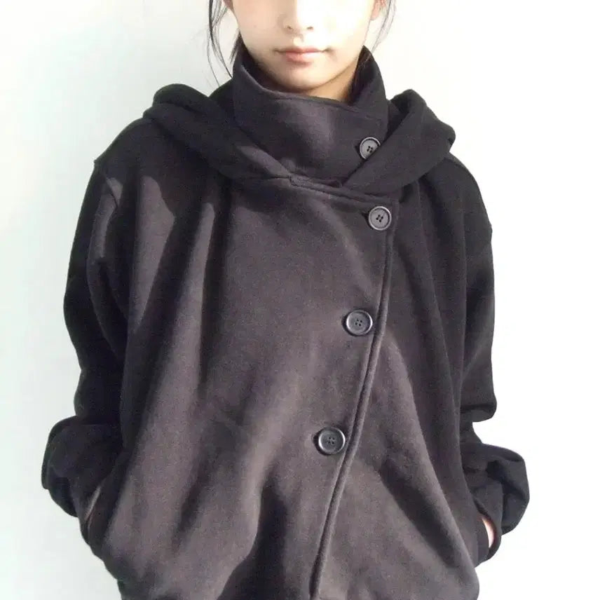 [BUNJANG] Osse High High Neck Hooded Zip-up Black / 오스하이 하이넥 후드집업 블랙