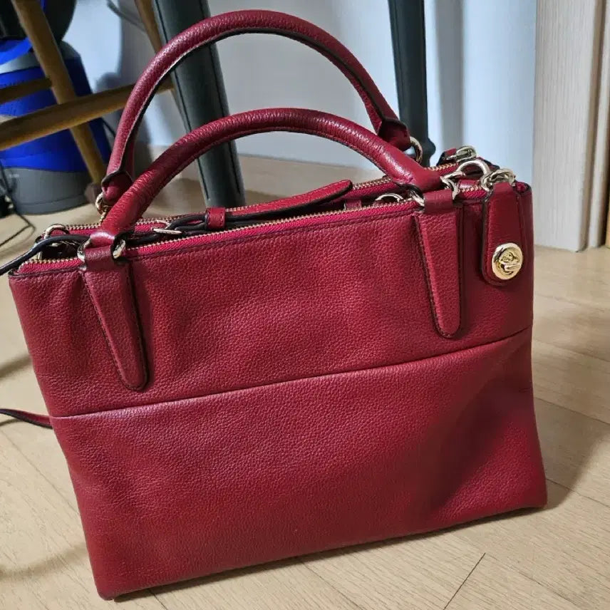 [BUNJANG] Coach Genuine Red Leather Tote &amp; Crossbody Bag / 코치정품 레드 가죽 토트백 겸 크로스백