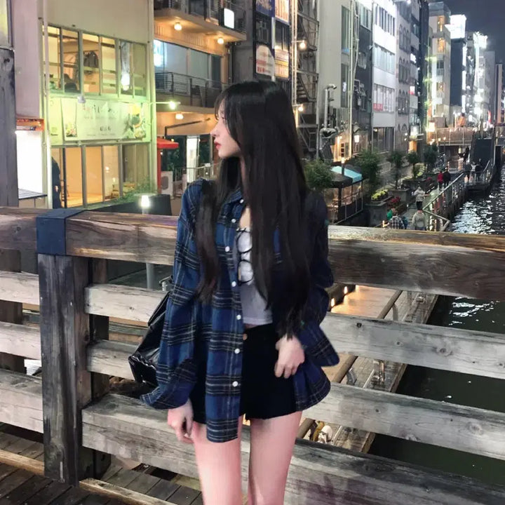[SOLD OUT] 블러핏 엠알 체크 오버핏 남방 셔츠 블루