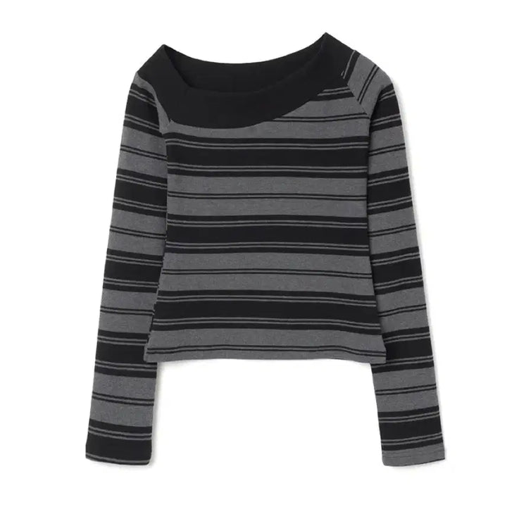 [BUNJANG] Millowmorn Shoulder Stripe T-shirt [Charcoal Gray] / 밀로우먼 숄더 스트라이프 티셔츠 [차콜 그레이]