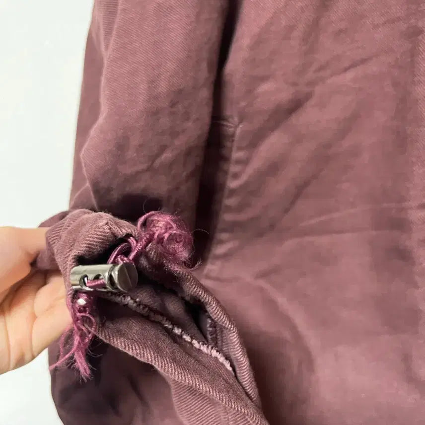 [BUNJANG] Washed Burgundy Denim Oversized Hooded Zip-Up Jacket / 워싱 버건디 데님 오버핏 후드집업 자켓