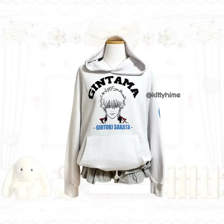 [BUNJANG] Gintama Sakata Gintoki Hooded Zip-up White / 긴타마 사카타 긴토키 캐릭터 후드티 화이트 긴토키후드집업 은혼